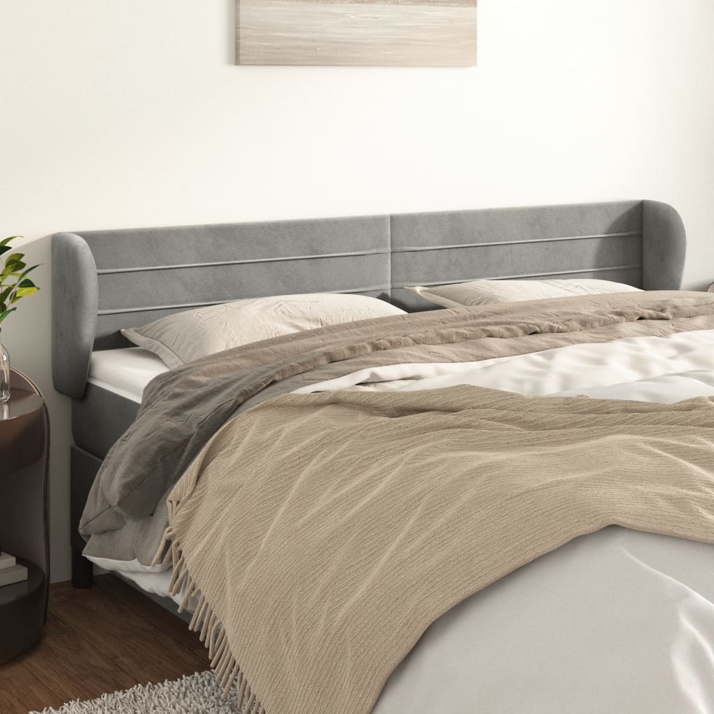 Testiera Ad Orecchio Grigio Chiaro 203x23x78/88 Cm In Velluto