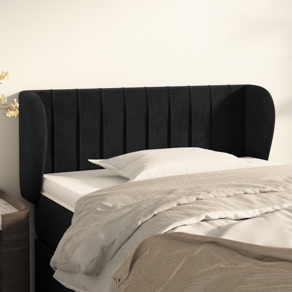 Testiera Ad Orecchio Nera 93x23x78/88 Cm In Velluto