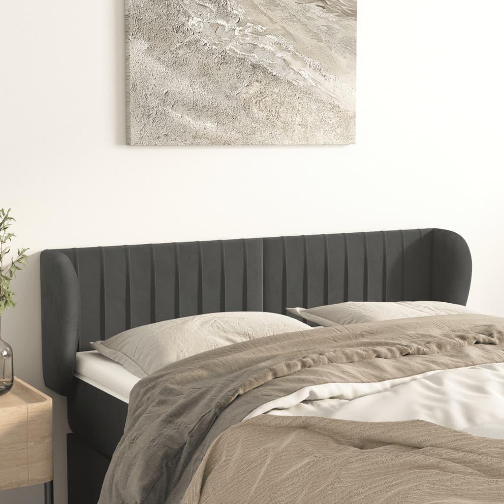 Testiera Ad Orecchio Grigio Scuro 147x23x78/88 Cm In Velluto