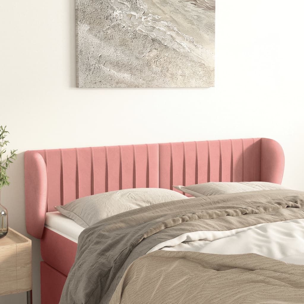 Testiera Ad Orecchio Rosa 147x23x78/88 Cm In Velluto