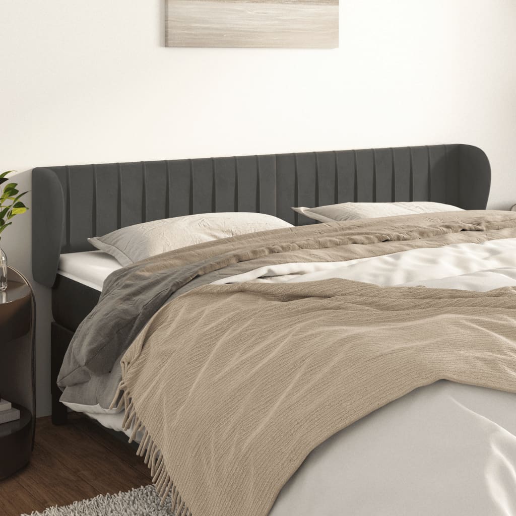 Testiera Ad Orecchio Grigio Scuro 183x23x78/88 Cm In Velluto