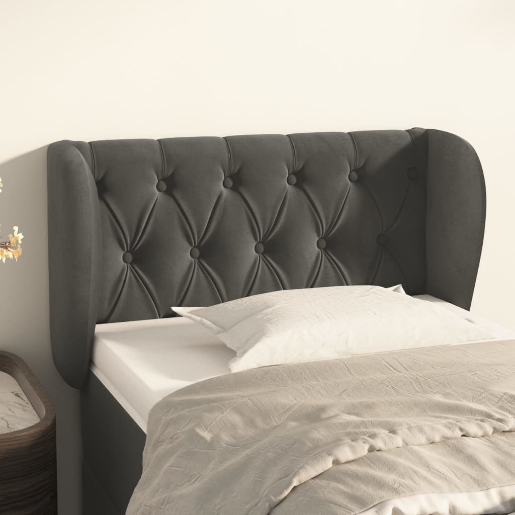 Testiera Ad Orecchio Grigio Scuro 83x23x78/88 Cm In Velluto