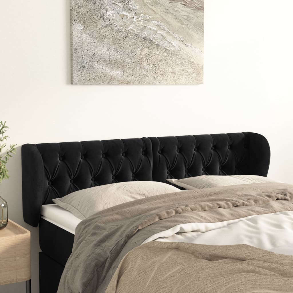 Testiera Ad Orecchio Nera 147x23x78/88 Cm In Velluto