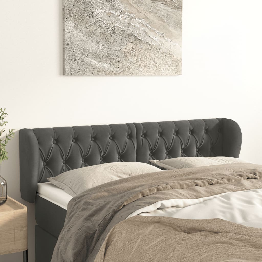 Testiera Ad Orecchio Grigio Scuro 163x23x78/88 Cm In Velluto
