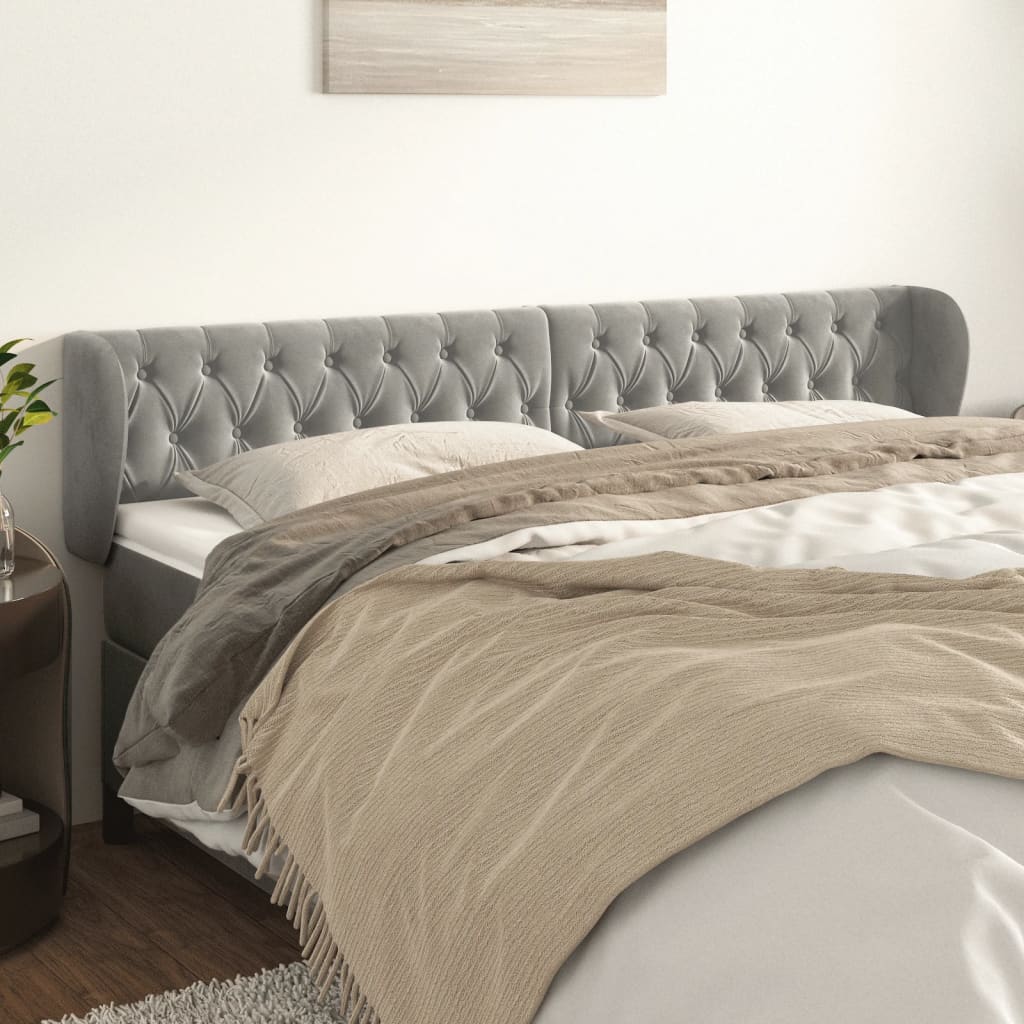 Testiera Ad Orecchio Grigio Chiaro 183x23x78/88 Cm In Velluto
