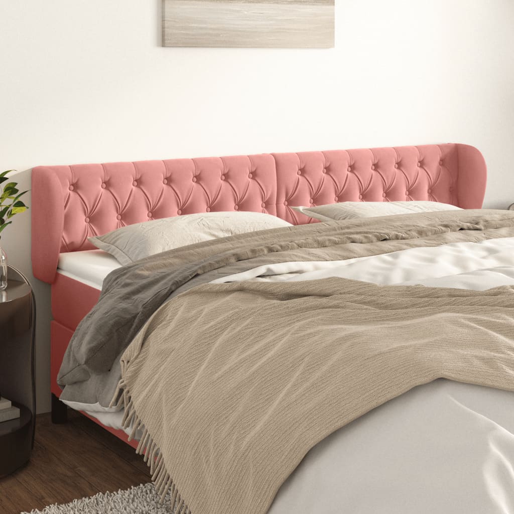 Testiera Ad Orecchio Rosa 183x23x78/88 Cm In Velluto