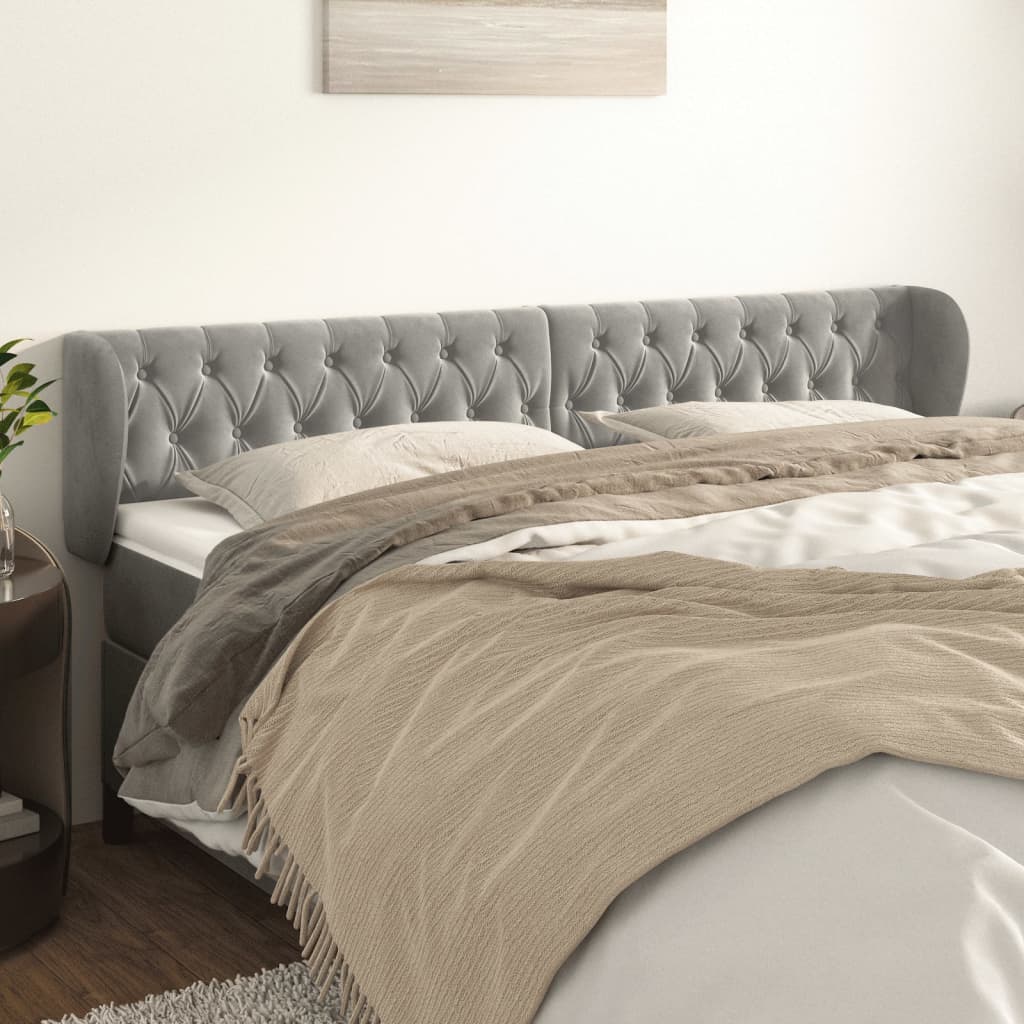 Testiera Ad Orecchio Grigio Chiaro 203x23x78/88 Cm In Velluto