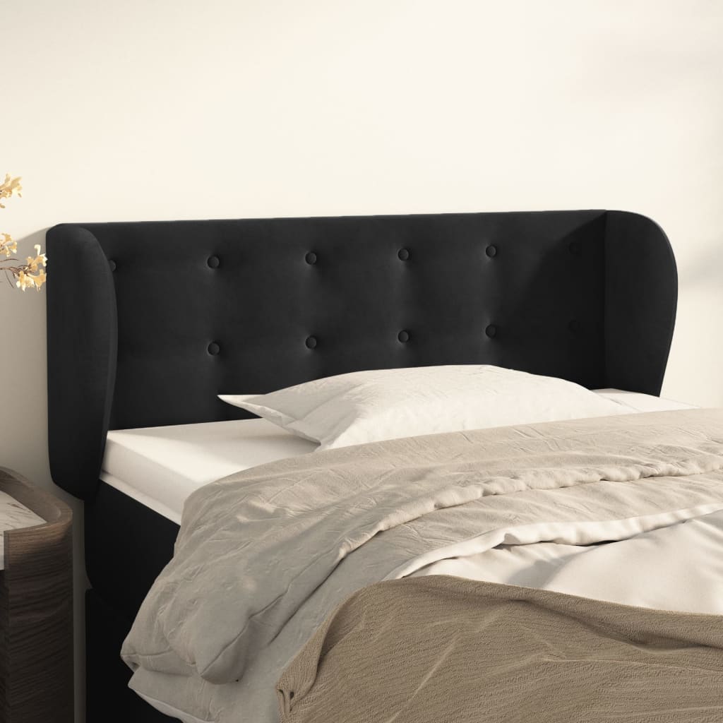 Testiera Ad Orecchio Nera 93x23x78/88 Cm In Velluto