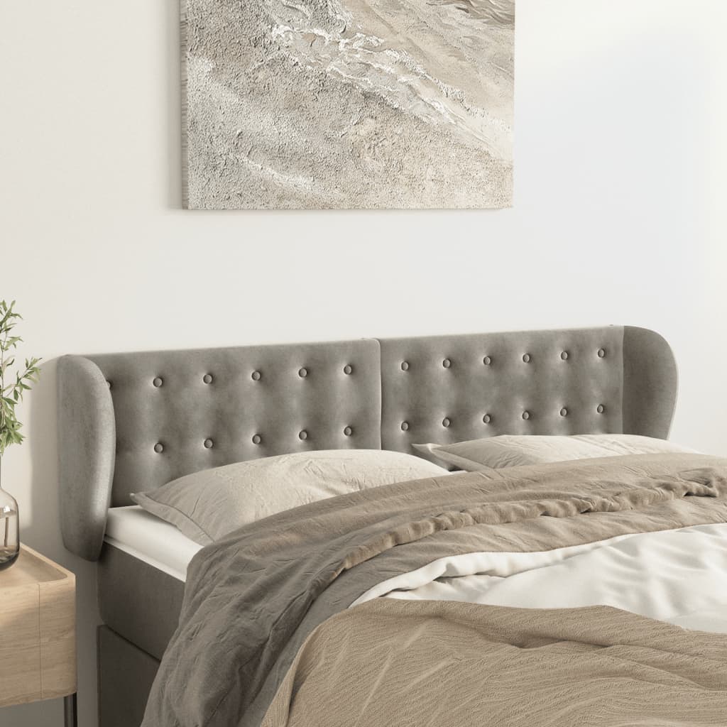 Testiera Ad Orecchio Grigio Chiaro 147x23x78/88 Cm In Velluto