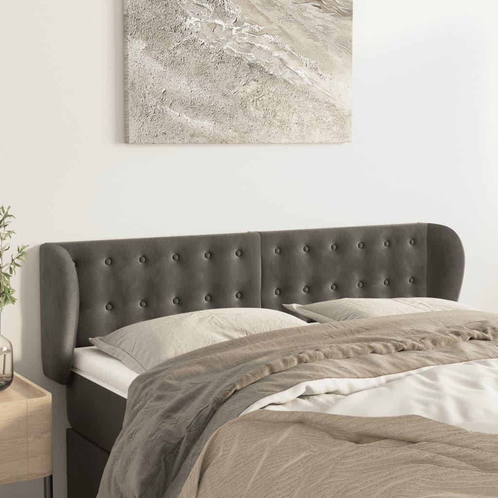 Testiera Ad Orecchio Grigio Scuro 147x23x78/88 Cm In Velluto