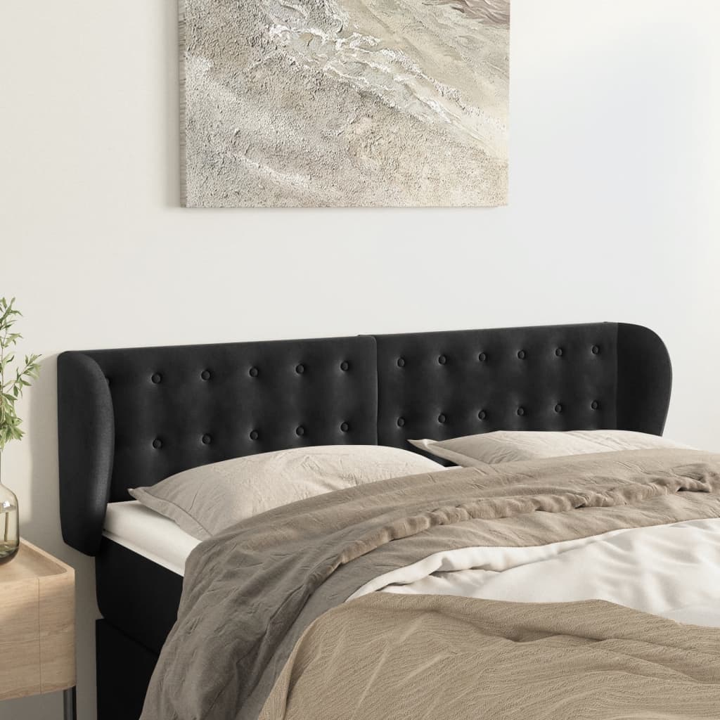 Testiera Ad Orecchio Nera 147x23x78/88 Cm In Velluto