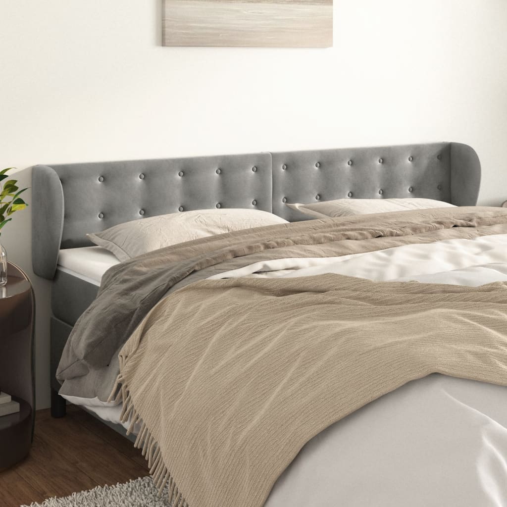 Testiera Ad Orecchio Grigio Chiaro 183x23x78/88 Cm In Velluto