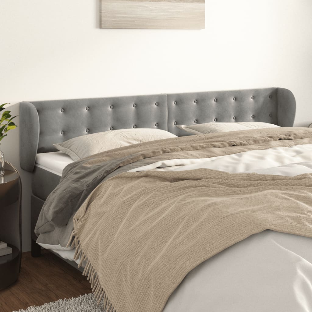 Testiera Ad Orecchio Grigio Chiaro 203x23x78/88 Cm In Velluto
