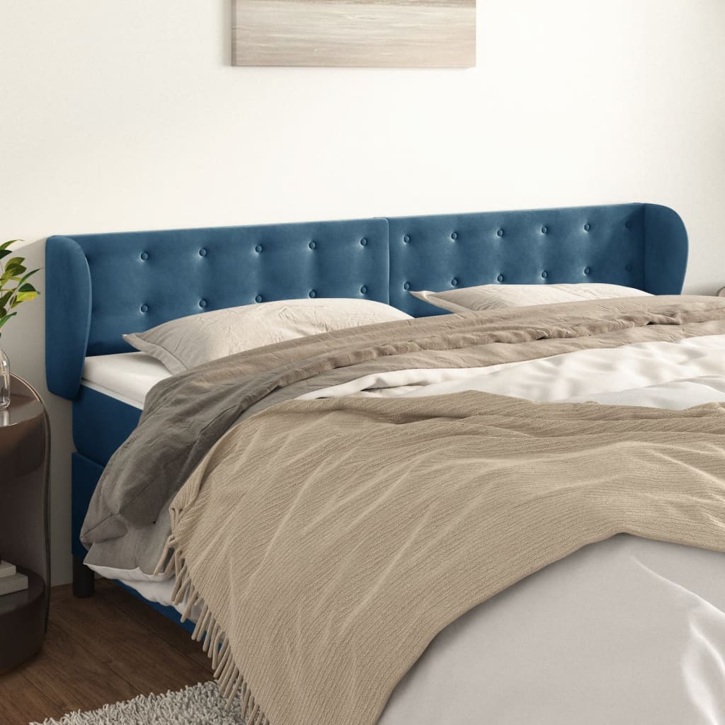 Testiera Ad Orecchio Blu Scuro 203x23x78/88 Cm In Velluto