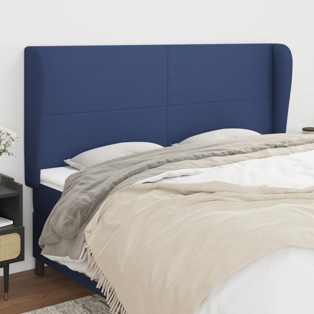 Testiera Ad Orecchio Blu 163x23x118/128 Cm In Tessuto