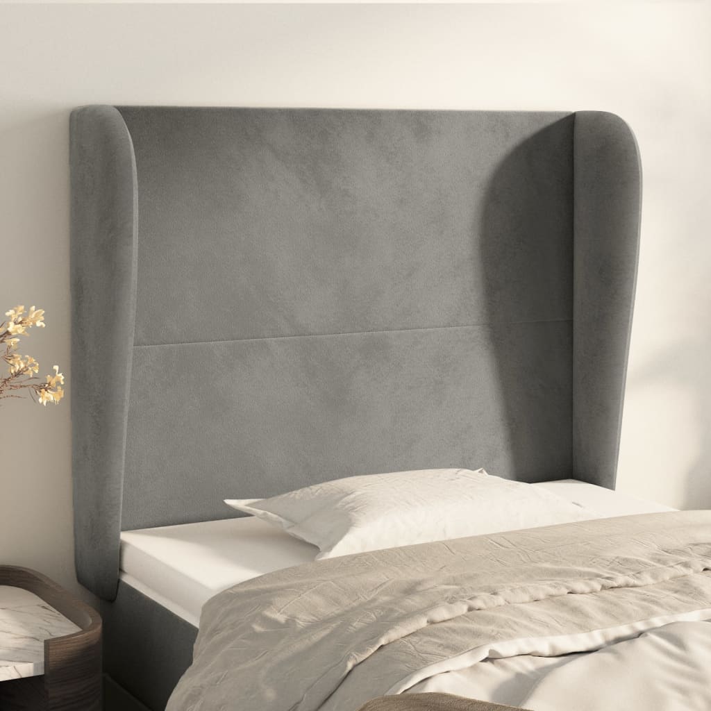 Testiera Ad Orecchio Grigio Chiaro 83x23x118/128 Cm In Velluto