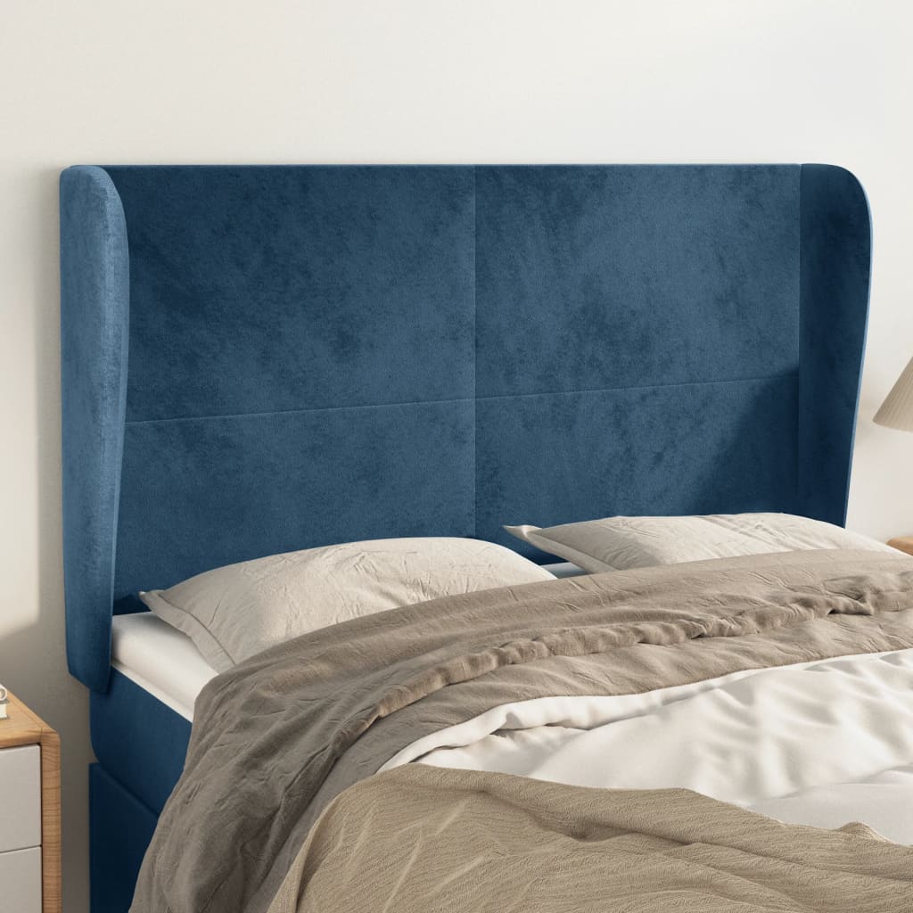 Testiera Ad Orecchio Blu Scuro 147x23x118/128cm In Velluto