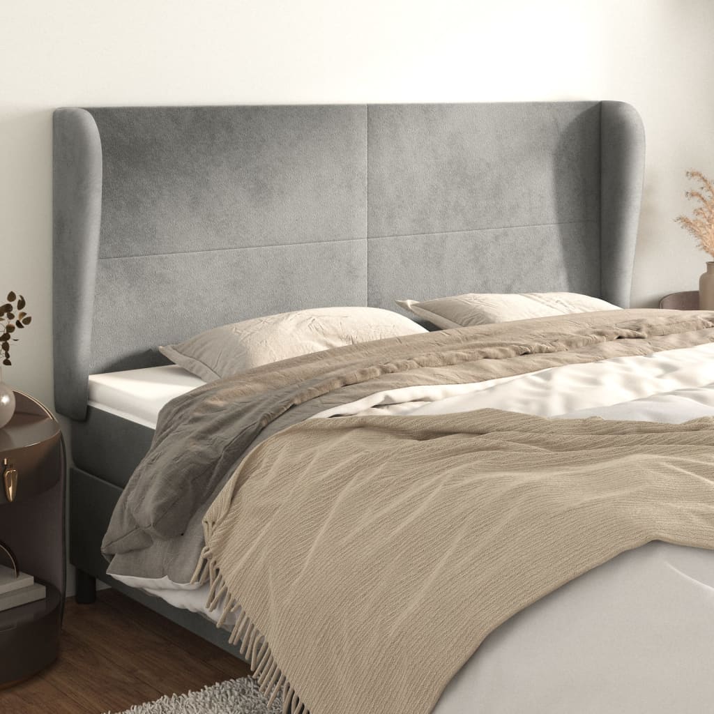 Testiera Ad Orecchio Grigio Chiaro 183x23x118/128 Cm In Velluto