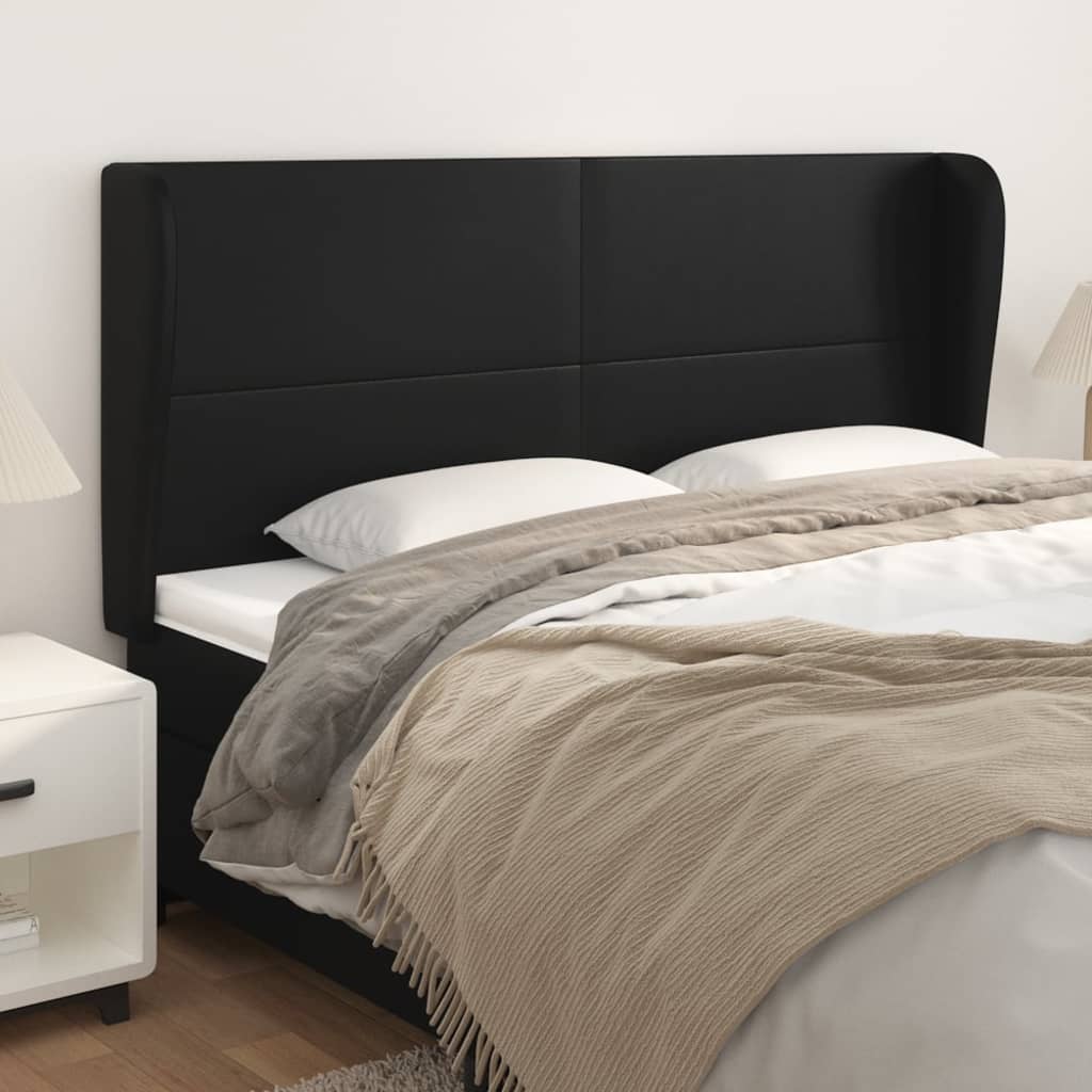 Testiera Ad Orecchio Nera 163x23x118/128 Cm In Similpelle
