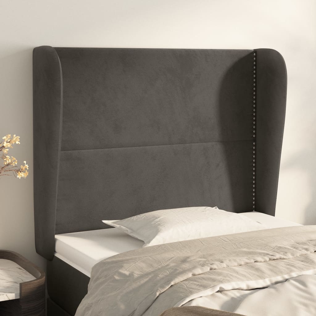 Testiera Ad Orecchio Grigio Scuro 93x23x118/128 Cm In Velluto