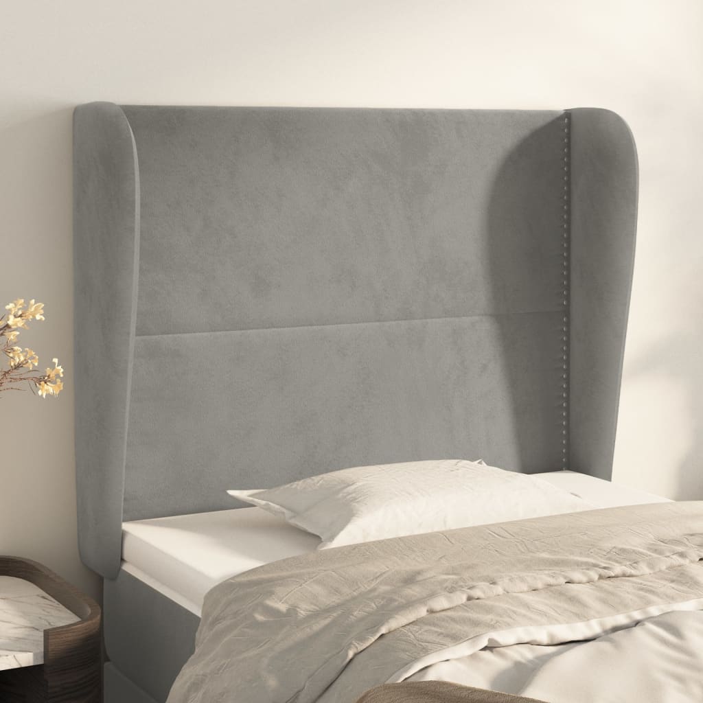 Testiera Ad Orecchio Grigio Chiaro 103x23x118/128 Cm In Velluto