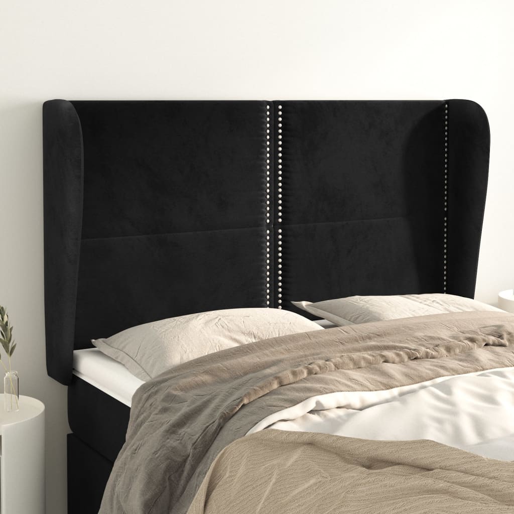 Testiera Ad Orecchio Nera 147 X 23 X 118/128 Cm In Velluto