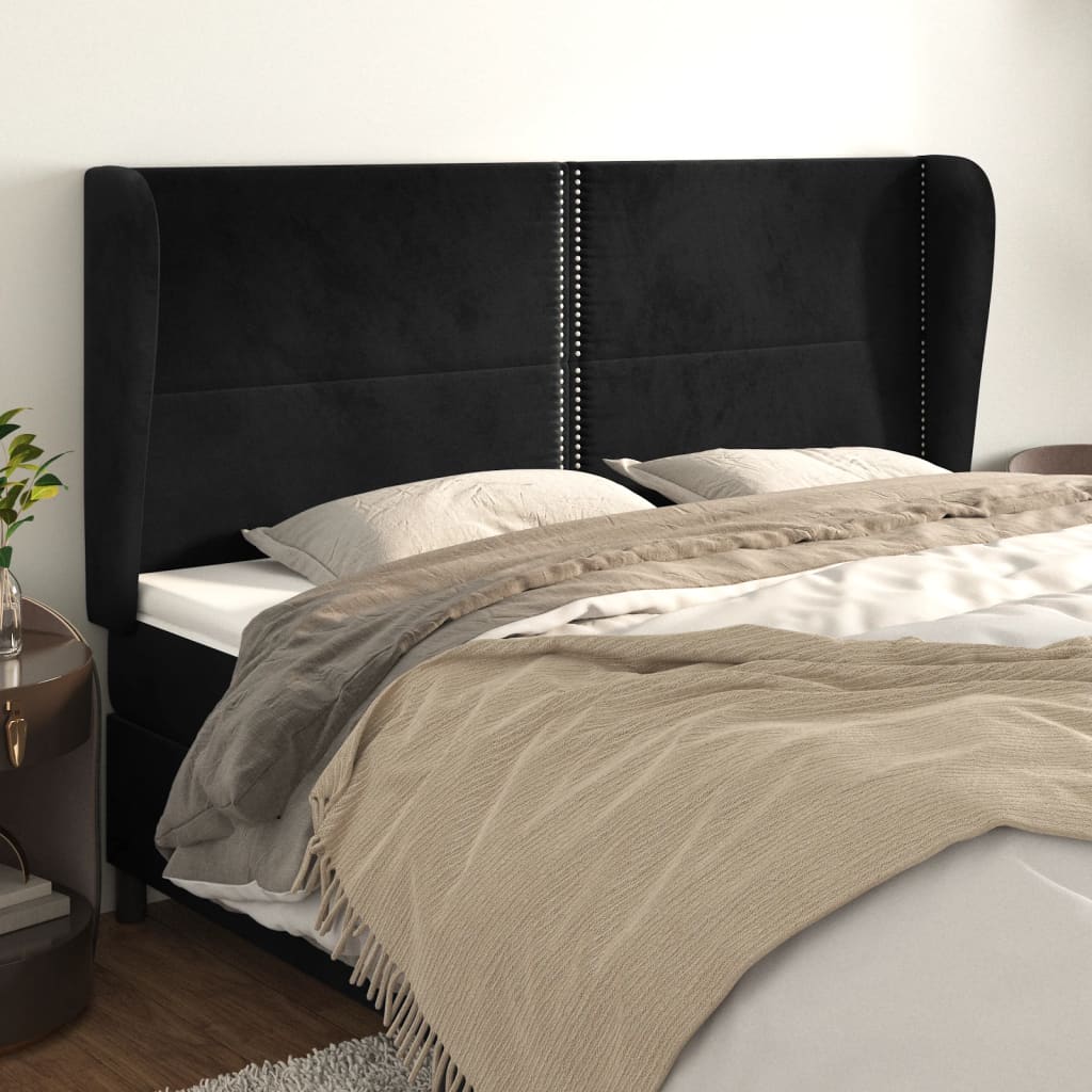 Testiera Ad Orecchio Nera 163x23x118/128 Cm In Velluto