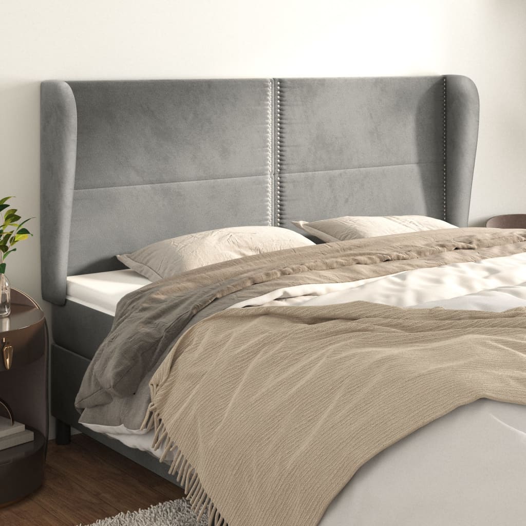 Testiera Ad Orecchio Grigio Chiaro 183x23x118/128 Cm In Velluto