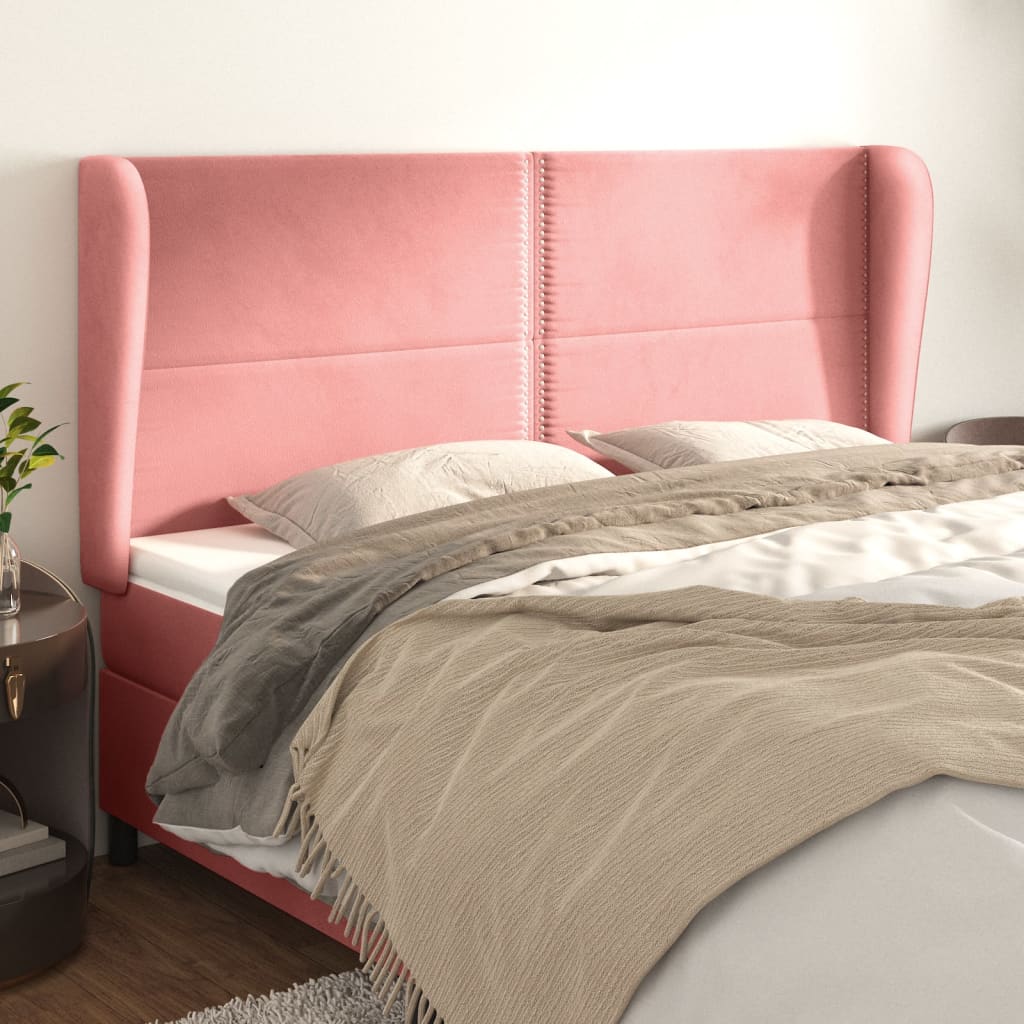 Testiera Ad Orecchio Rosa 183x23x118/128 Cm In Velluto