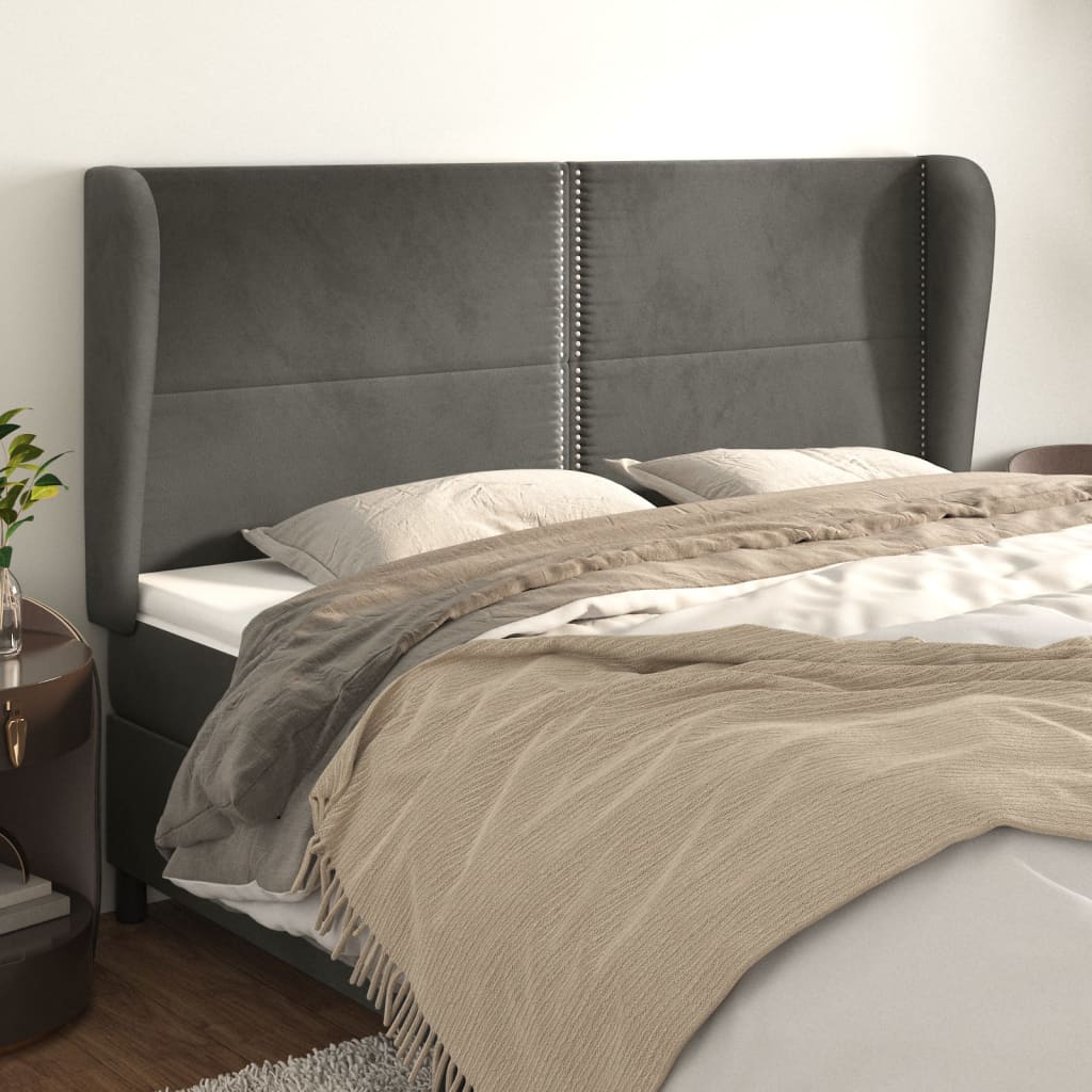 Testiera Ad Orecchio Grigioscuro 203x23x118/128cm In Velluto