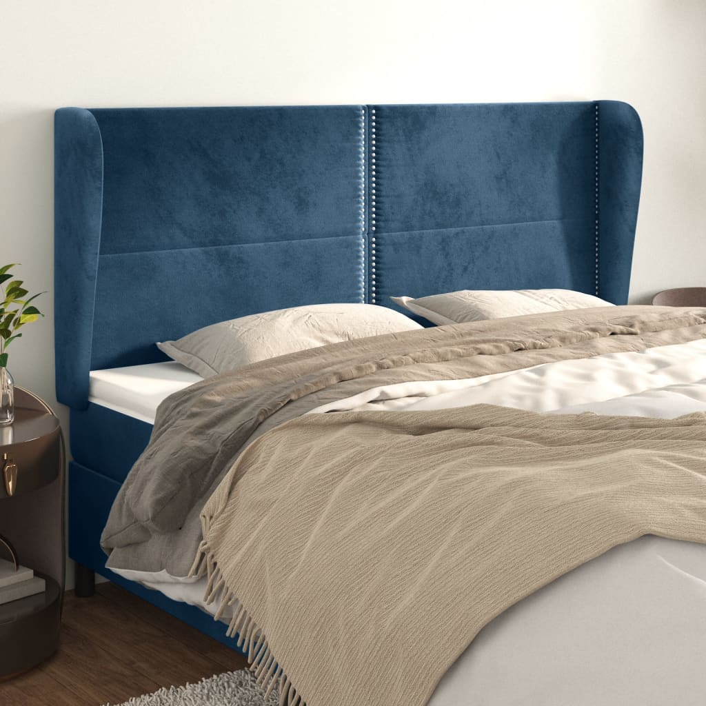 Testiera Ad Orecchio Blu Scuro 203x23x118/128 Cm In Velluto