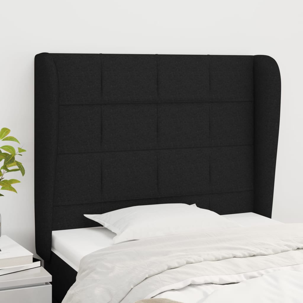 Testiera Ad Orecchio Nera 103x23x118/128 Cm In Tessuto