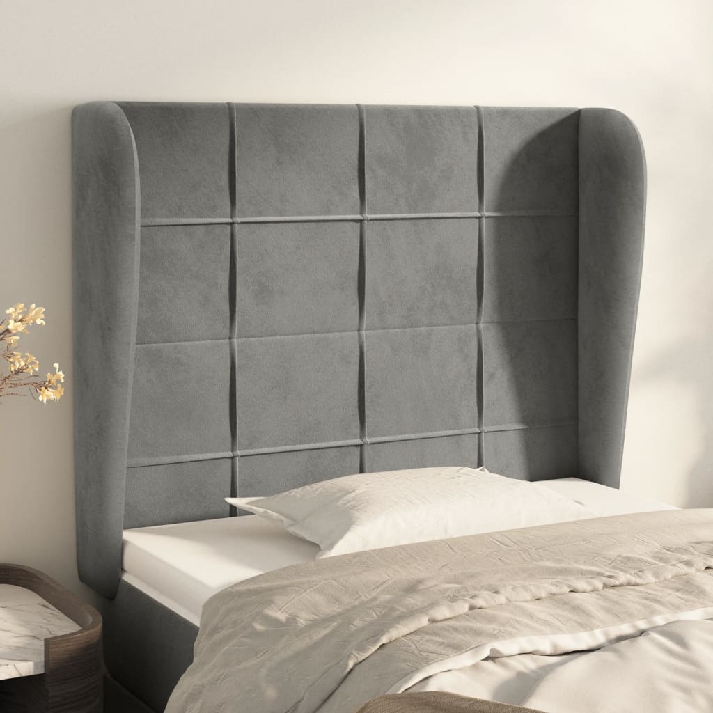 Testiera Ad Orecchio Grigio Chiaro 83x23x118/128 Cm In Velluto