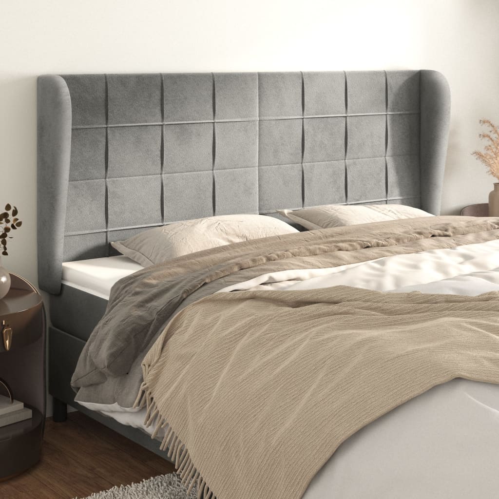 Testiera Ad Orecchio Grigio Chiaro 183x23x118/128 Cm In Velluto