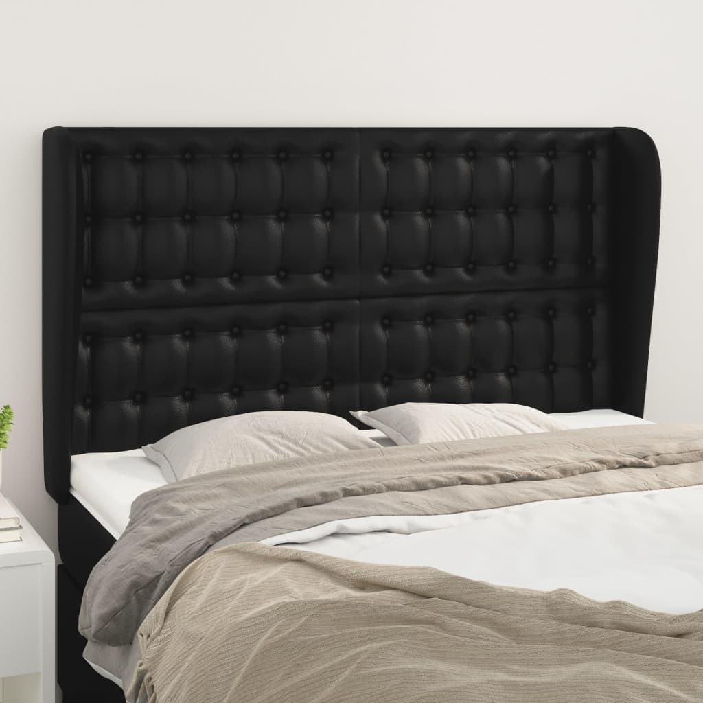 Testiera Ad Orecchio Nera 147 X 23 X 118/128 Cm In Similpelle