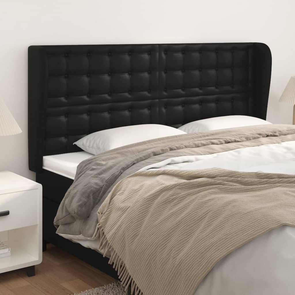 Testiera Ad Orecchio Nera 163x23x118/128 Cm In Similpelle