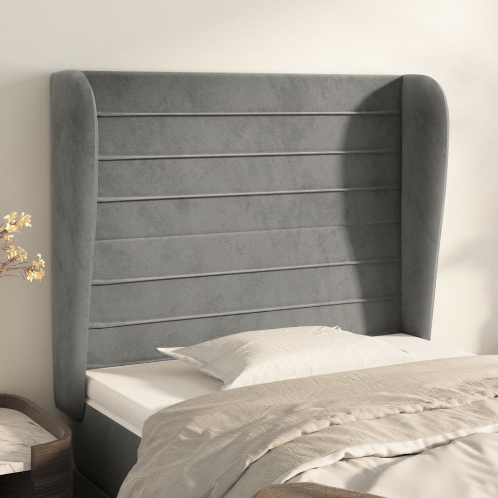 Testiera Ad Orecchio Grigio Chiaro 103x23x118/128 Cm In Velluto