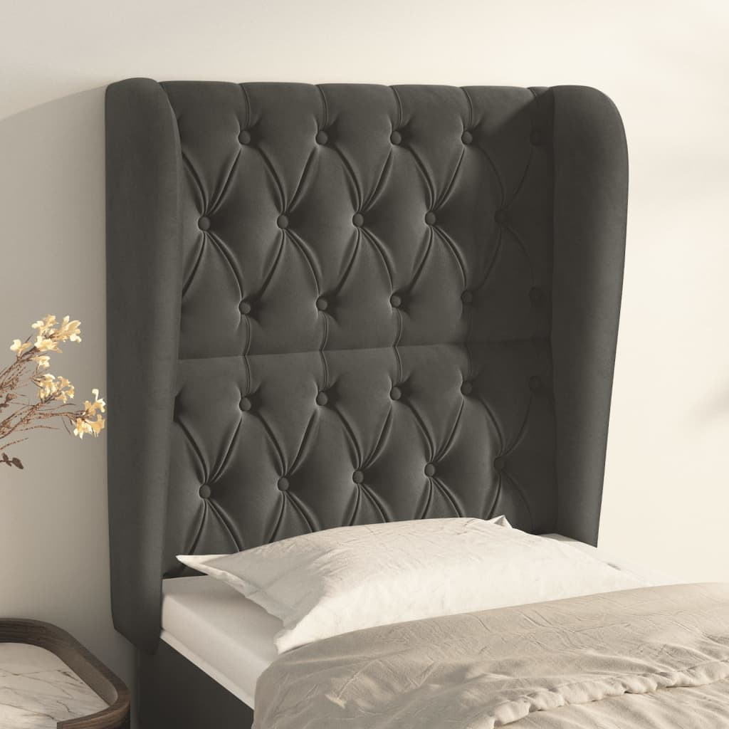 Testiera Ad Orecchio Grigio Scuro 83x23x118/128 Cm In Velluto