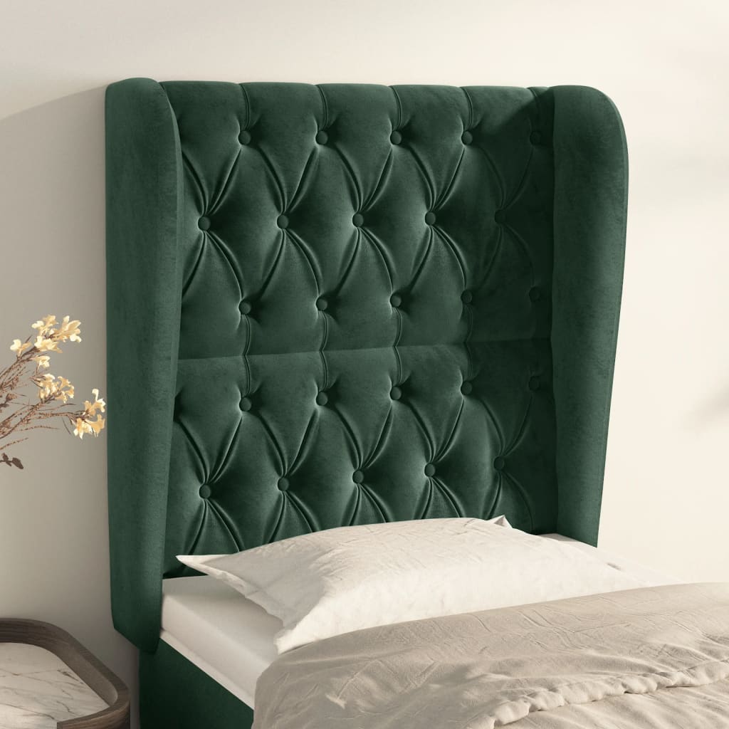 Testiera Ad Orecchio Verde Scuro 83x23x118/128 Cm In Velluto
