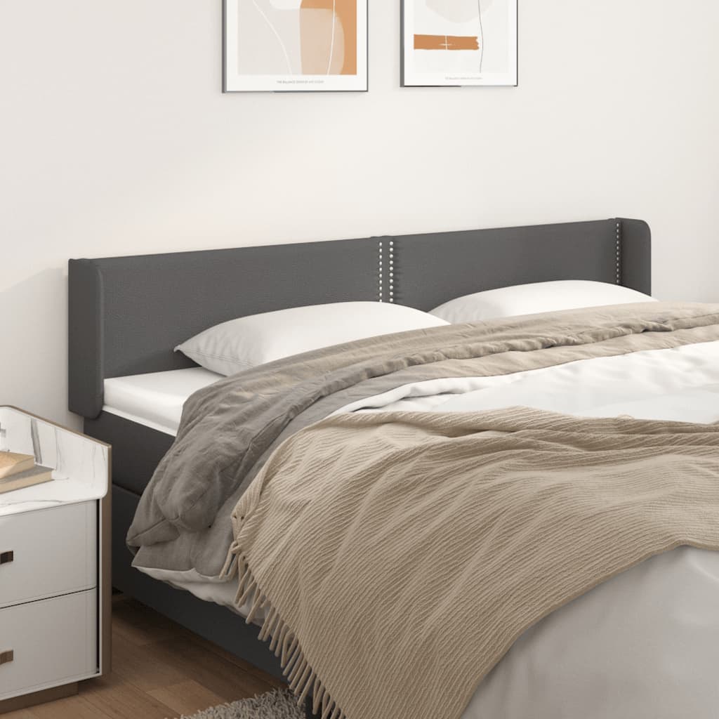 Testiera Ad Orecchio Grigia 183x16x78/88 Cm In Similpelle