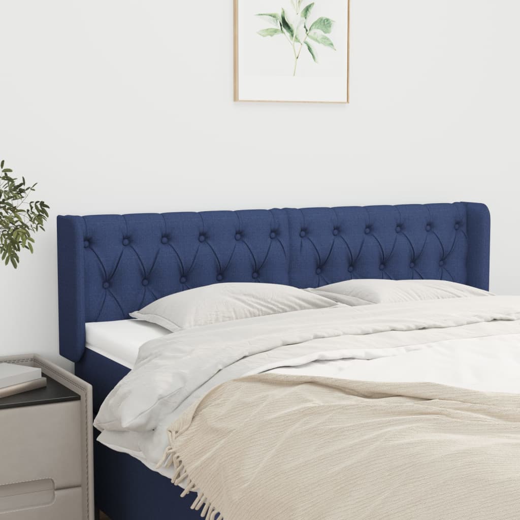 Testiera Ad Orecchio Blu 147x16x78/88cm In Tessuto