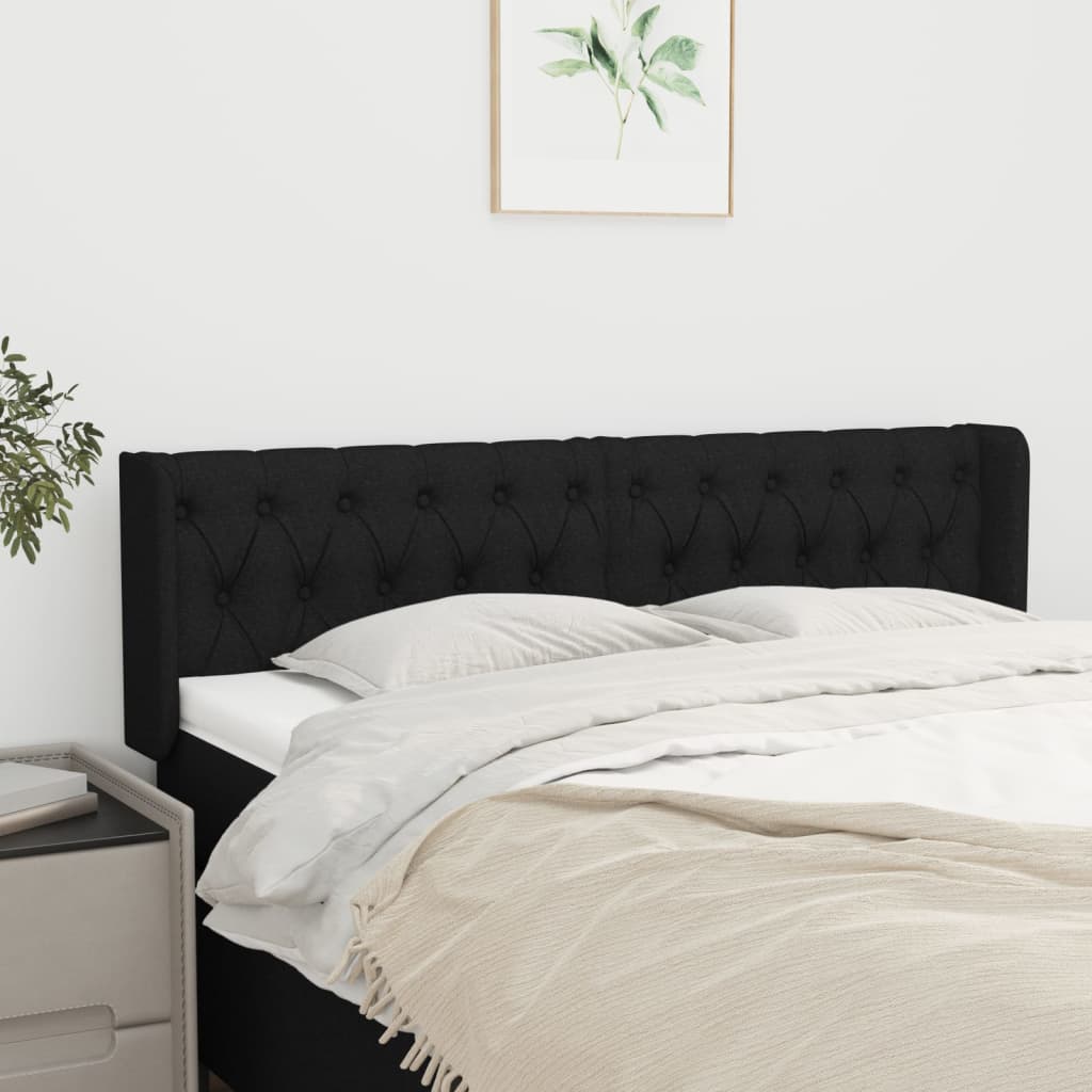 Testiera Ad Orecchio Nera 163x16x78/88 Cm In Tessuto