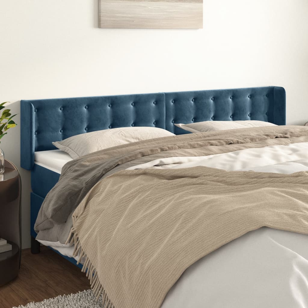 Testiera Ad Orecchio Blu Scuro 183x16x78/88 Cm In Velluto
