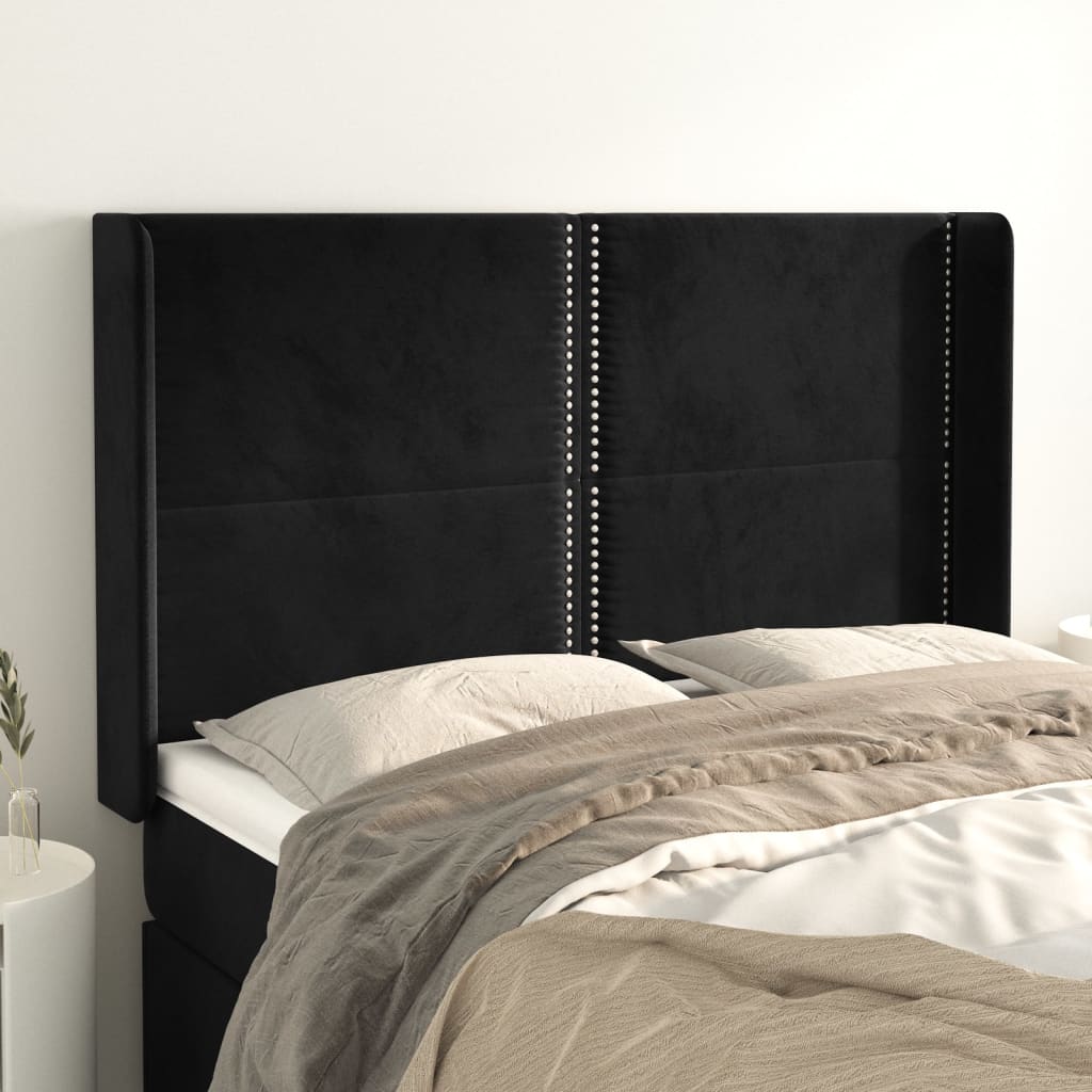 Testiera Ad Orecchio Nera 147x16x118/128 Cm In Velluto