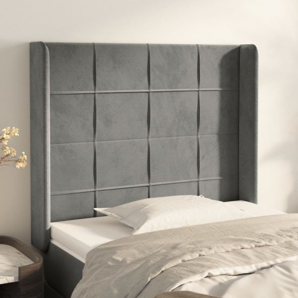 Testiera Ad Orecchio Grigio Chiaro 93x16x118/128 Cm In Velluto