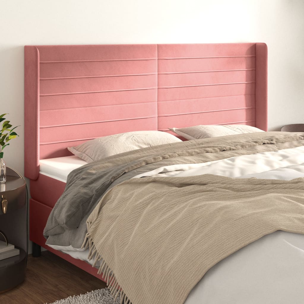 Testiera Ad Orecchio Rosa 163x16x118/128 Cm In Velluto