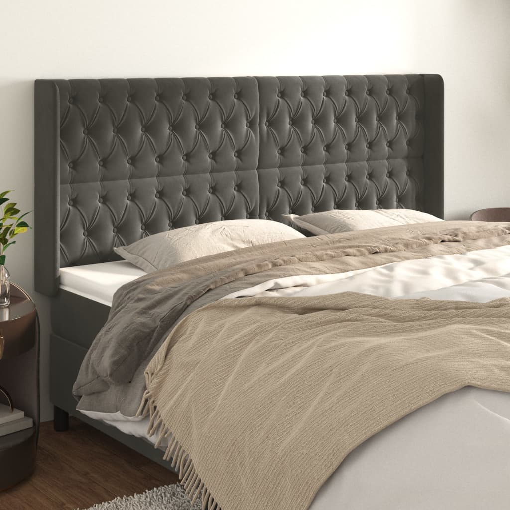 Testiera Ad Orecchio Grigioscuro 203x16x118/128cm In Velluto