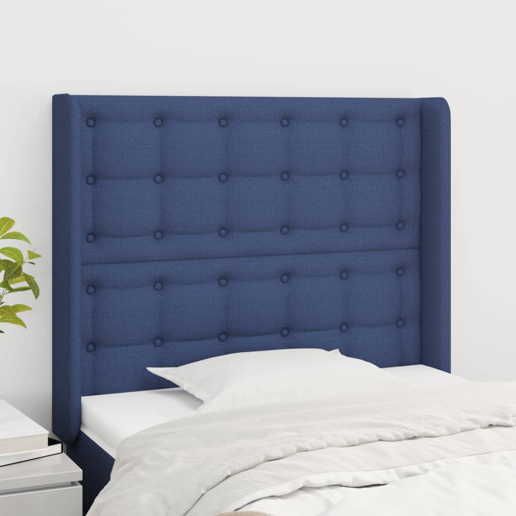 Testiera Ad Orecchio Blu 93x16x118/128 Cm In Tessuto