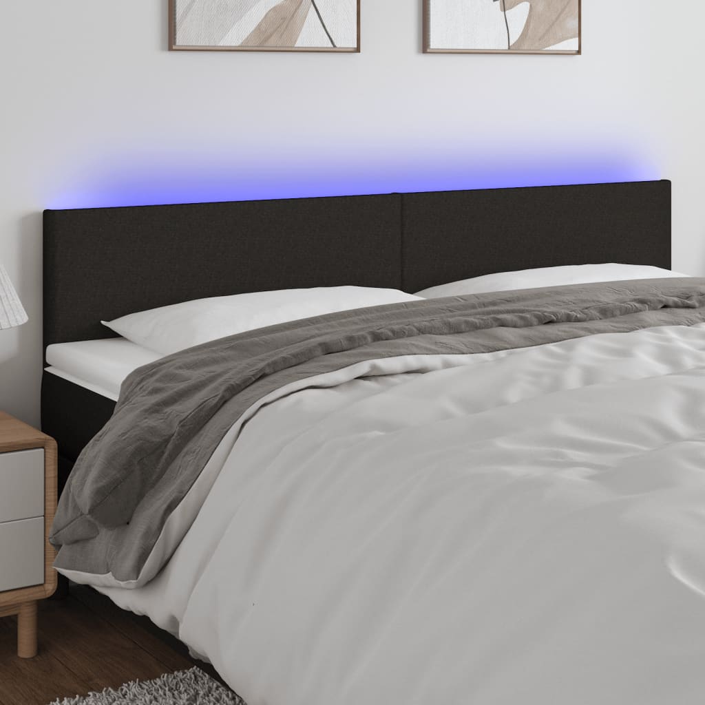 Testiera A Led Nera 180x5x78/88 Cm In Tessuto