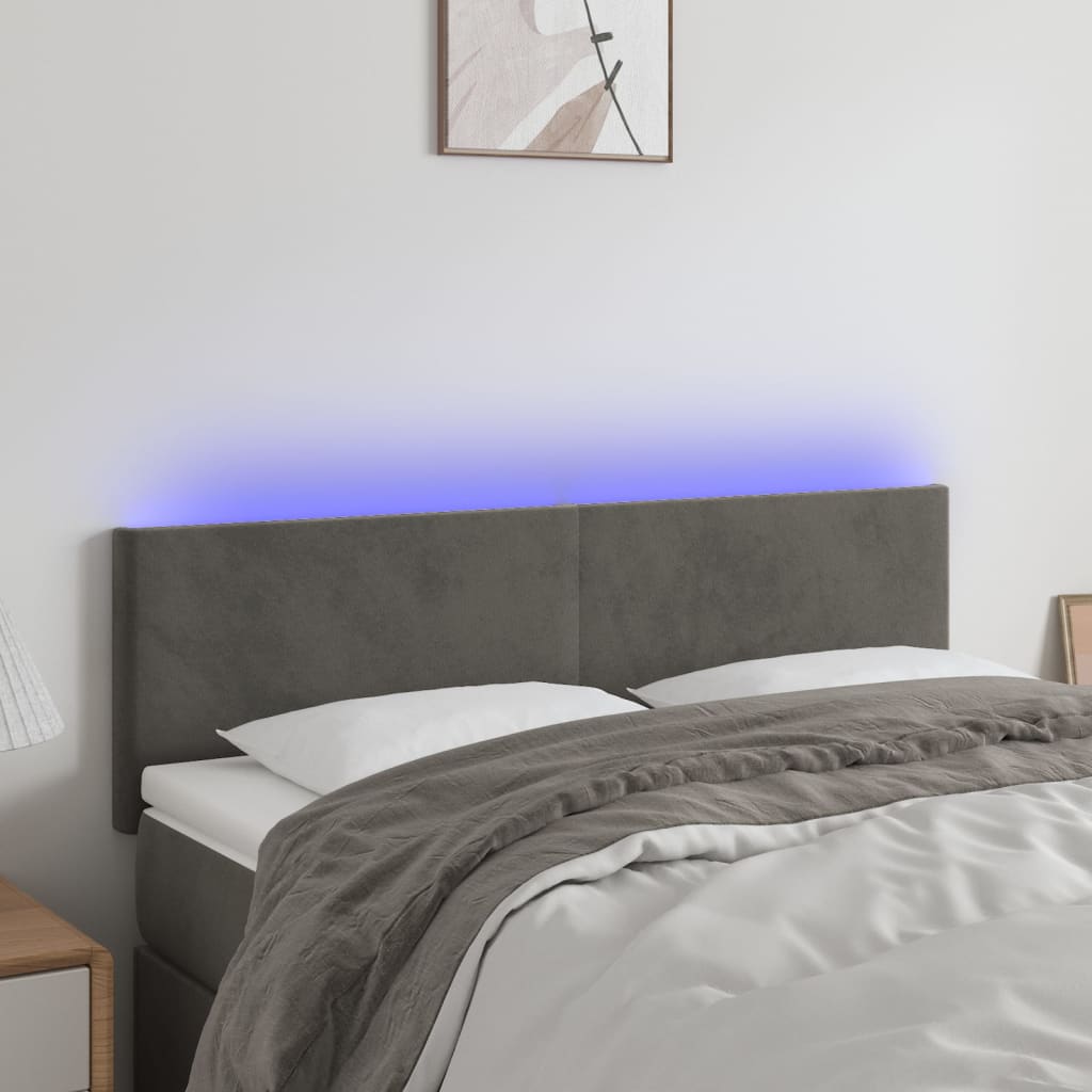 Testiera A Led Grigio Scuro 144x5x78/88 Cm In Velluto